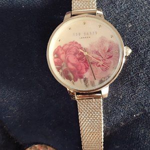 Ted Baker London Floral Watch Femine Silver Band NOT JUST A PRETTY FACE BACKING